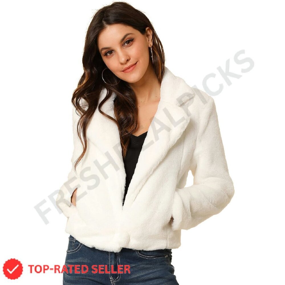 Cropped Faux Fur Jacket Lapel Cardigan Shrug Fluffy Winter Coat Chic